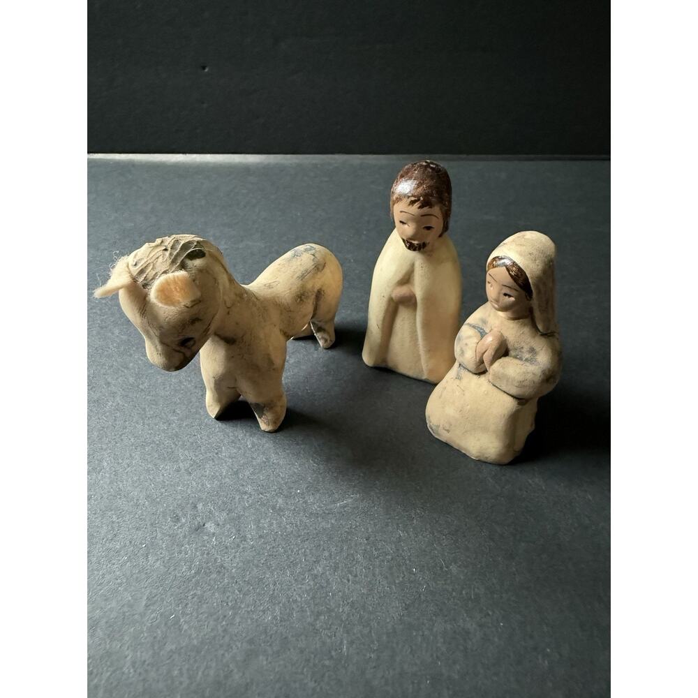 Vintage Clay Nativity Set Of 3 Christmas Figurines
